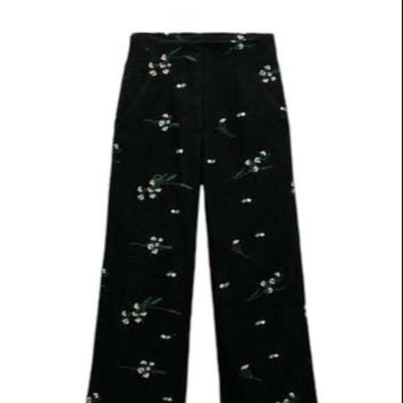 Zara Pants & Jumpsuits Zara Embroidered Textured Pants Black Size M